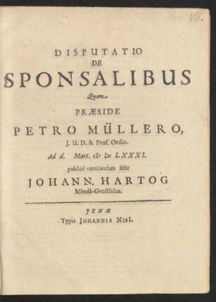 Disputatio De Sponsalibus