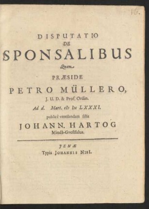 Disputatio De Sponsalibus