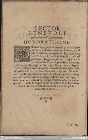 LECTOR BENEVOLE pro meritorum Vita & Conditione HONORATISSIME