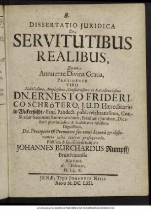 Dissertatio Iuridica De Servitutibus Realibus