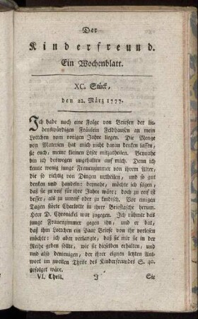 XC. Stück den 22. März 1777