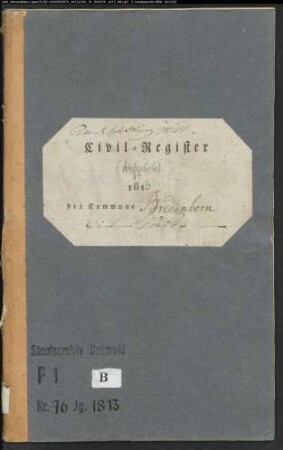 Zivilstandsregister der katholischen Gemeinde Bredenborn, Kreis Höxter (A 1813) (Gemeinde: Katholische Gemeinde Bredenborn)