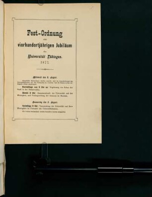 Fest-Ordnung zum vierhundertjährigen Jubiläum...