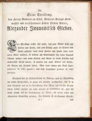 An Seine Excellenz, ... Alexander Iwanowitsch Glebov