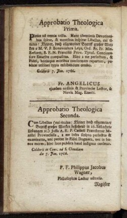 Approbatio Theologica Prima. - Approbatio Theologica Secunda.