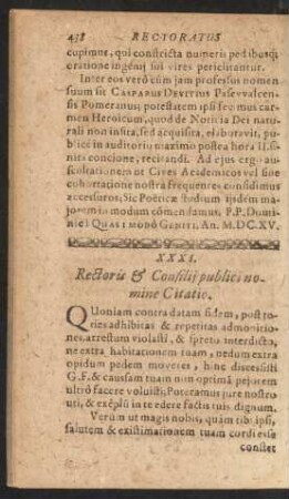 XXXI. Rectoris & Consilii publici nomine Citatio.