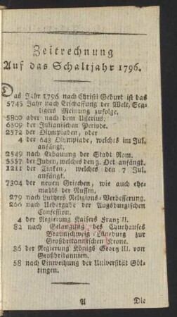 Zeitrechnung auf das Schaltjahr 1796