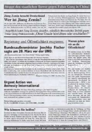 Informationsblatt zur Verfolgung einer religiösen Vereinigung in China