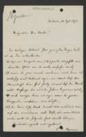 Brief von Carl Fredrik Nyman an Unbekannt