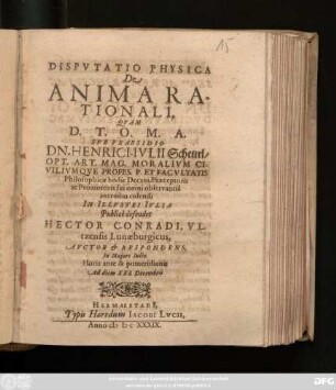 Disputatio Physica De Anima Rationali