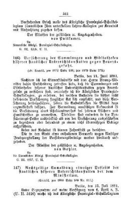 Versicherung der Sammlungen und Bibliotheken höherer staatlicher Unterrichtsanstalten gegen Feuersgefahr : [III. Gymnasial- etc. Lehranstalten]