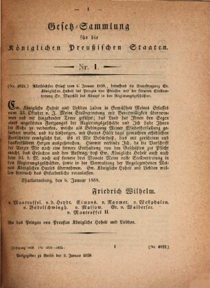 Gesetzsammlung für die Königlich-Preußischen Staaten : enthält die Verordnungen vom ... 1858