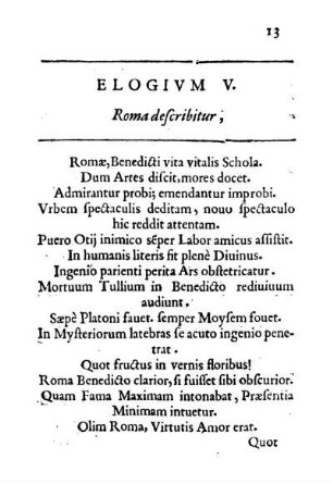 Elogivm V. Roma describitur.
