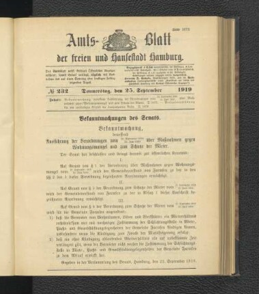 No.232, Donnerstag, den 25. September 1919