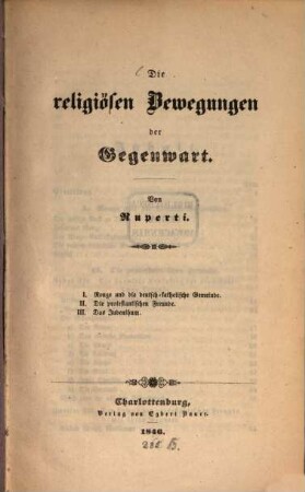 Die religiösen Bewegungen der Gegenwart