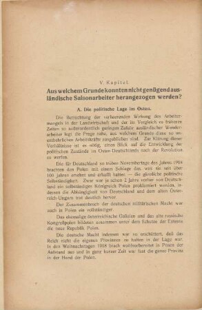 V. Kapitel. Aus welchem Grunde konnten nicht genügend ausländische Saisonarbeiter herangezogen werden?