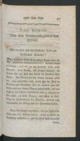 Erster Abschnitt. Von den Nothwendigkeiten des Lebens
