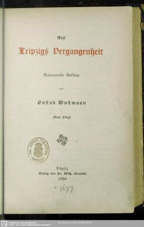 N.F. [2]: Aus Leipzigs Vergangenheit : gesammelte Aufsätze
