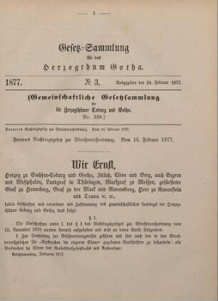 3. Ferneres Nachtragsgesetz zur Strafproceßordnung. Vom 16. Februar 1877.
