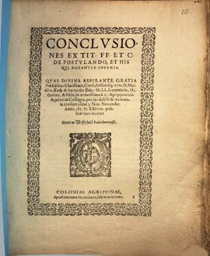 Conclusiones ex tit. FF. & C. de postulando, et his qui notantur infamia