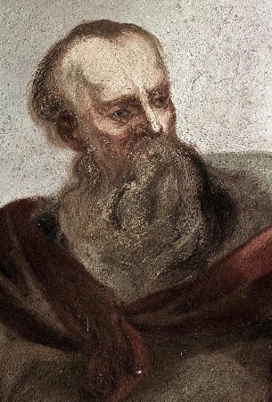 Die Apostel Petrus und Paulus vor einem Säulenstumpf
