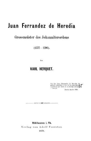 Juan Ferrandez de Heredia Großmeister des Johanniterordens (1377-1396)