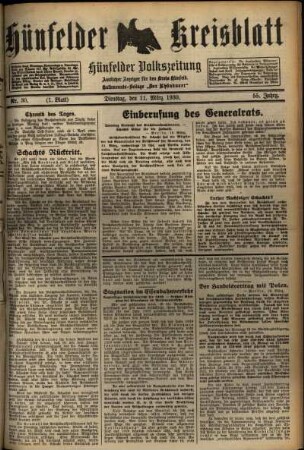 Erste Ausgabe vom Dienstag, den 11. März 1930.