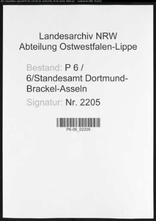 Sterberegister Standesamt Dortmund-Brackel-Asseln (XVI)