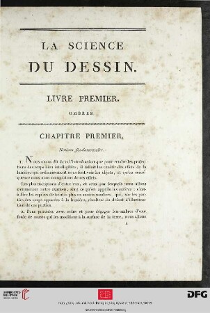 La Science du Dessin. Livre Premier. Ombres