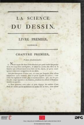 La Science du Dessin. Livre Premier. Ombres