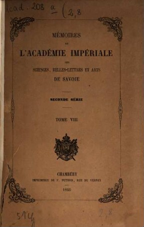 Mémoires de l'Académie de Savoie. 8. 1866