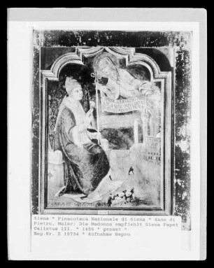 Die Madonna empfiehlt Siena Papst Calixtus III.