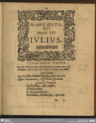 Diarii Historici Mensis VII. Iulius