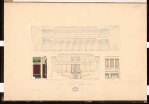 Gasthof 1. Ranges, Berlin Schinkelwettbewerb 1865: Schnitte durch Festsaal und oberes Treppenhaus; Maßstabsleiste