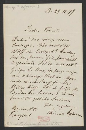 Brief an Unbekannt : 29.10.1877