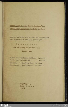 Beitrag zur Klärung des Mechanismus der plötzlichen Ausbrüche von Salz und Gas