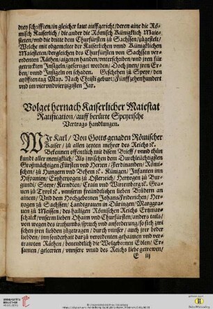 Volget hernach Kaiserlicher Maiestat Ratification […]