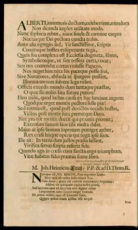 Alberti, innumeris doctum, celeberrime, mundum [...]