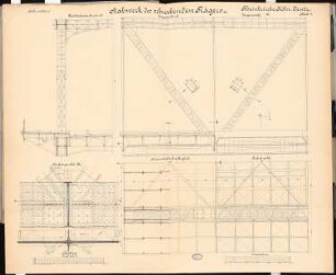 Straßenbrücke Köln-Deutz Schinkelwettbewerb 1892: Schwebender Träger. Schnitte, Grundriss 1:25, 1:10