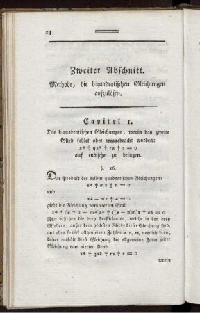 Zweiter Abschnitt. Methode, die biquadratischen Gleichungen aufzulösen.