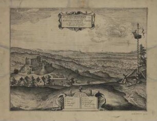 Vogelschau von Burg Liechtenstein bei Maria Enzersdorf, Radierung, 1657 : Arcis Liechnstein una cum subiacentibus Oppidis Entsersdorf Et Prun Inferioris Austriae In solo vini faecundißimo Amoeniss. prospectus / [Hrsg.: Johannes Janssonius]. - [Amsterdam] : [Ioannes Ianssonius] , [1657]. - 1 Ansicht : Radierung ; 47 x 35 cm +++ Titel oben. - Mit Ortsverzeichnis. - Mit Text auf der Rückseite, 73. - Auch enthalten in: Urbium totius Germaniae Superioris illustriorum clariorumque tabulae antiquae & novae accuratissimé elaboratae, P. 1