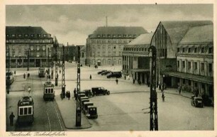 Postkartenalbum. "Karlsruhe - Bahnhofsplatz". Bahnhofsplatz mit Straßenbahnen