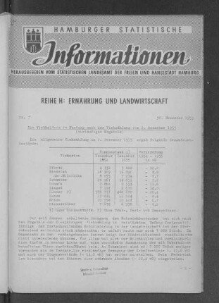 Die Viehhaltung in Hamburg nach der Viehzählung vom 2. Dezember 1955 : Nr. 7