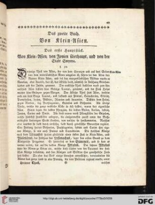 Das erste Hauptstück. Von Klein=Asien, von Ionien überhaupt, und von der Stadt Smyrna