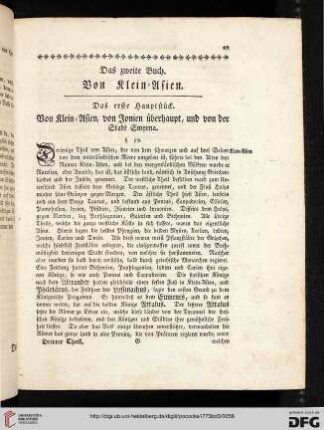 Das erste Hauptstück. Von Klein=Asien, von Ionien überhaupt, und von der Stadt Smyrna