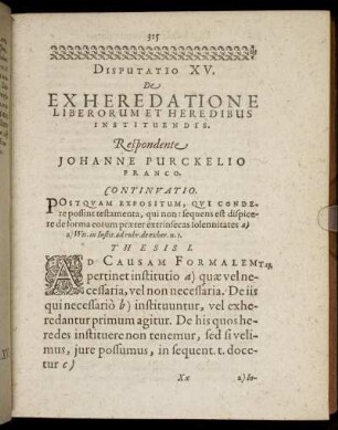 Disputatio XV. De Exheredatione Liberorum Et Heredibus Instituendis.