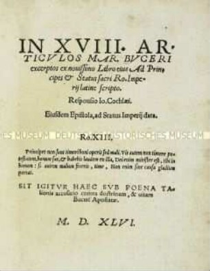 In XVIII. articulos Buceri (Gegen die 18 Artikel Martin Bucers)