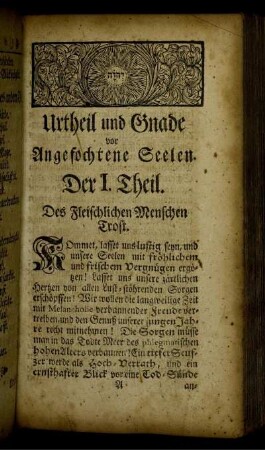 Urtheil und Gnade vor Angefochtene Seelen. Der I. Theil.