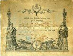 Verleihungsurkunde zur Kriegsdenkmünze für den Feldzug 1870/71