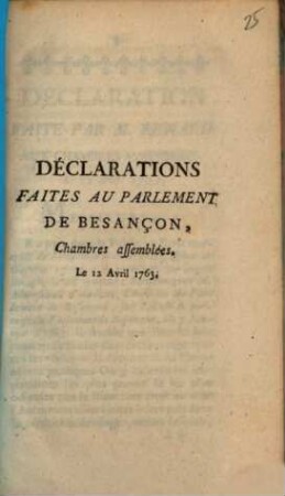 Declarations faites au parlement de Besançon : 12 Avril. 1763